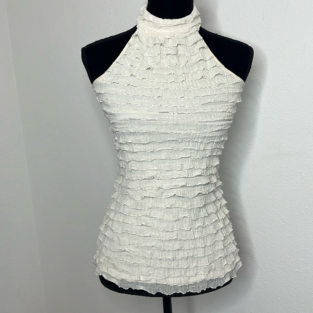 Studio Y Cream Ruffle Halter Tank Top